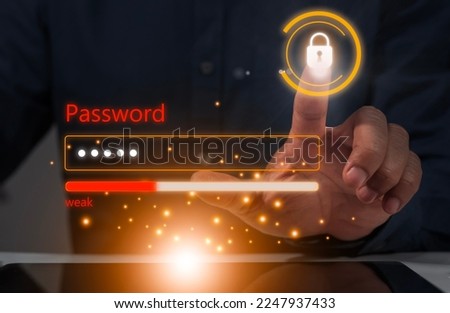 Secure internet access and personal information security. Type your login and password on the virtual screen. Protect personal information from hackers. weak data protection. Royalty-Free Stock Photo #2247937433