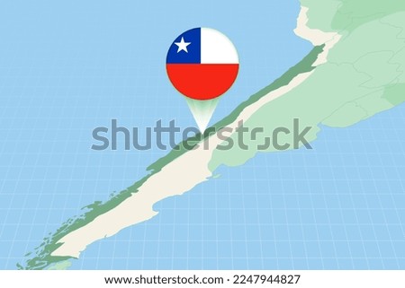 Map illustration of Chile with the flag. Cartographic illustration of Chile and neighboring countries. Vector map and flag.