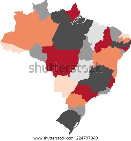 Brazil political map with pastel colors.