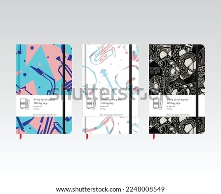 Abstract art and skull mix design, note book, note pad, dairy cover seamless pattern design, vector scalable artwork 