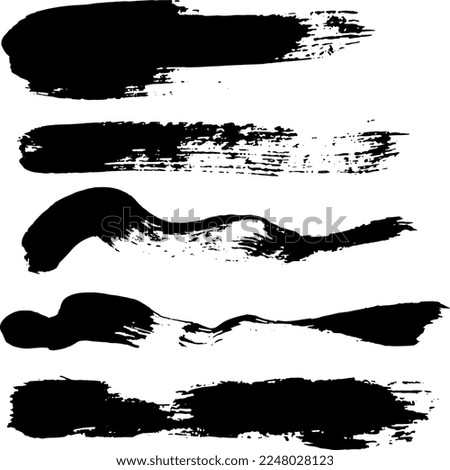 Grunge ink brush strokes. Freehand black vector brushes. Handdrawn dry brush black smears