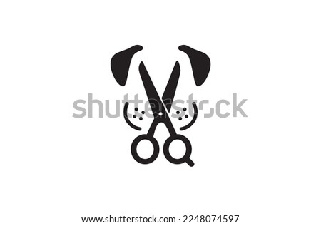 creative dog face scissors symbol logo vector icon design illustration