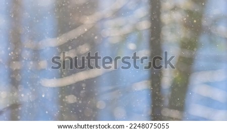 Winter landscape with falling snow, defocused background