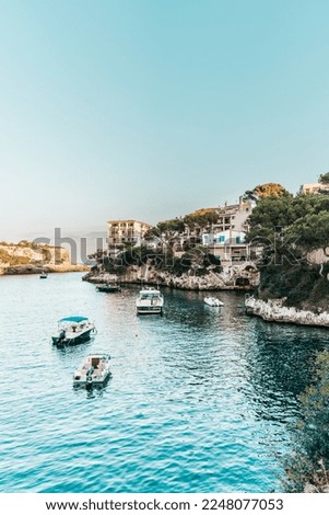 View over Port De Cala Figuera, a small and picturesque fishing harbor. Mallorca, Balearic Island, Spain. Royalty-Free Stock Photo #2248077053