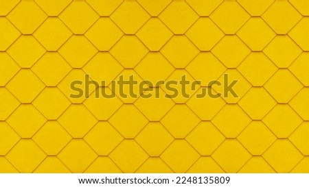 Abstract  yellow colored painted geometric rhombus diamond hexagon 3d tiles wall texture background Royalty-Free Stock Photo #2248135809