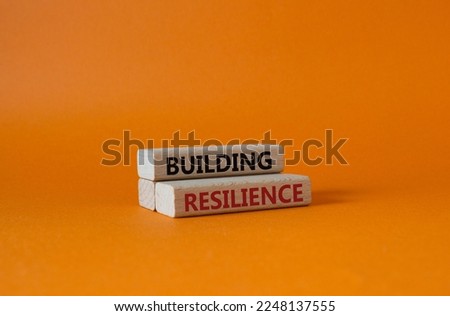 Building resilience symbol. Wooden blocks with words Building resilience. Beautiful orange background. Business and Building resilience concept. Copy space.