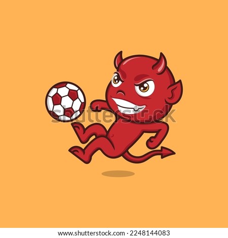 cute cartoon devil playing football