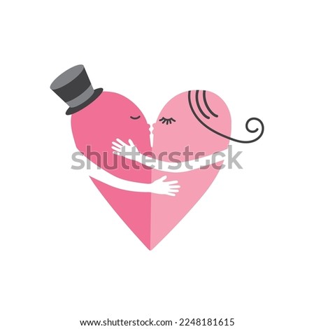 A man in a hat and a woman kissing in a heart, icon, vector, illustration.