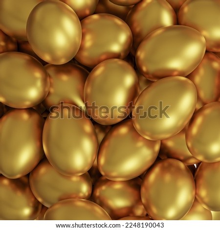 Golden Eggs, organic eggs3D render. 3D illustration.	