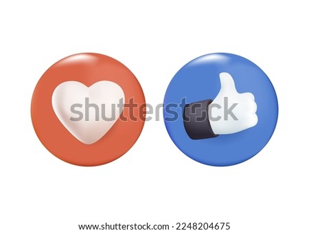 3D Thumb up and heart icon render vector. Vector like and love icon modern cartoon. Ready like and love button for website and mobile app, banner, advertising Royalty-Free Stock Photo #2248204675