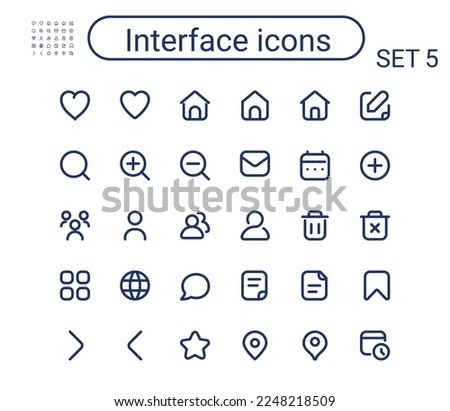 Simple interface outline icons set. Round mini vector icons. Pixel perfect. Royalty-Free Stock Photo #2248218509