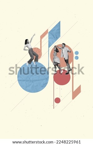 Creative template trend collage of people gathering dance energetic on musical notes night club fun concept