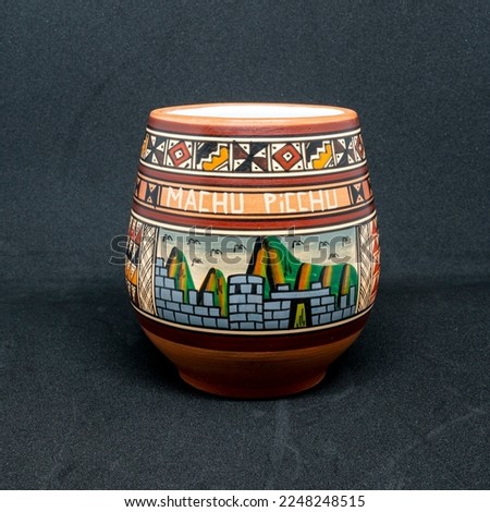 Hand painted andean mug. illustration of Machu Picchu. peruvian handicraft, cusqueña. 