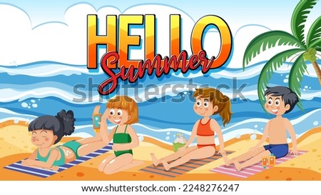 People enjoying summer holiday on the beach illustration