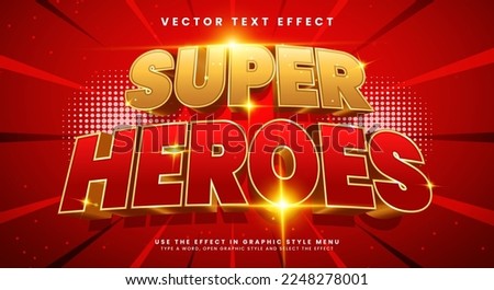 Super heroes 3d editable text effect with red and gold color, suitable for hero themes. Royalty-Free Stock Photo #2248278001