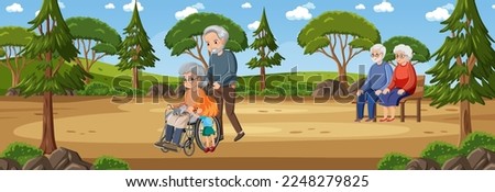 Outdoor park with elderly people illustration