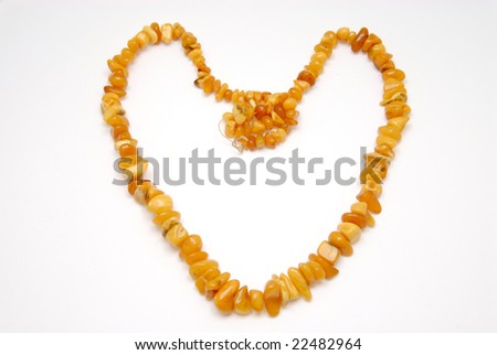 Amber necklace,heart shape, isolated