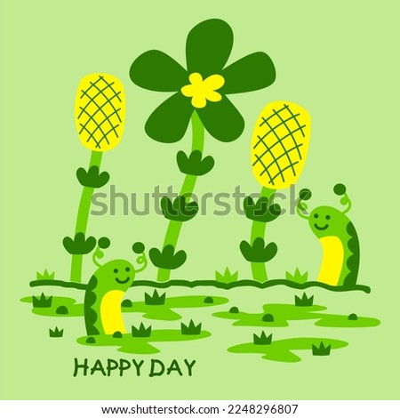 Vector illustration of flower and Funny Caterpillar  for t shirt print, etc.