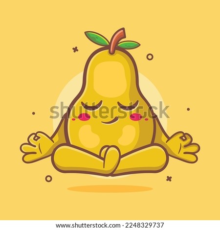 calm pear fruit character mascot with yoga meditation pose isolated cartoon in flat style design