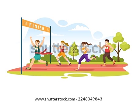 Marathon Race Illustration with People Running, Jogging Sport Tournament and Run to Reach the Finish Line in Flat Cartoon Hand Drawn Template Royalty-Free Stock Photo #2248349843