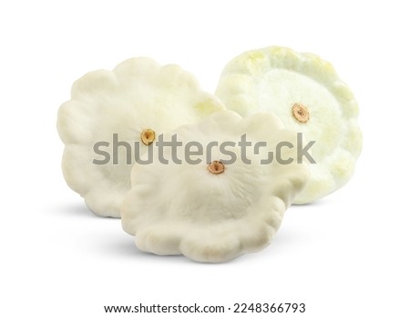 Three fresh pattypan squashes on white background Royalty-Free Stock Photo #2248366793