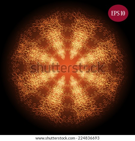Vector gold pattern similar a flower on black background