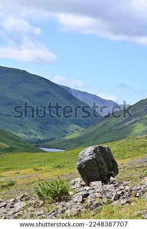 View of the Glen Coe valley in the Scottish Highlands, Glencoe, Argyll, Scotland, Panorama