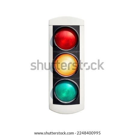 traffic lights isolated on white background all lights on Royalty-Free Stock Photo #2248400995