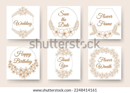 flower border ornament circles and flowers frames invitation elements set of line art floral wreath. pastel color design with decorative round floral frame made of blooming flower hand drawn element
