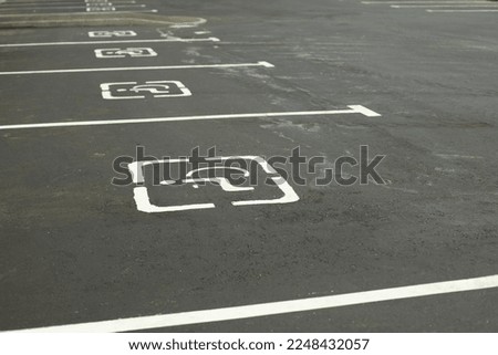 Parking for people with disabilities. Parking details. Marking place for transport. Special place for machine.