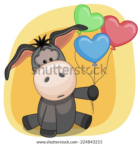 Greeting card Donkey with balloons 