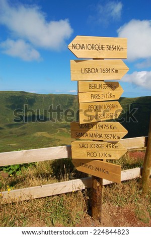 Sign over the volcano in azores, Fayal, portugal