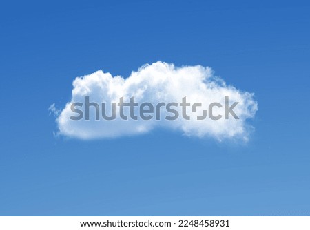 Single cloud isolated over blue sky background. White fluffy cloud photo, beautiful cloud shape. Climate concept  Royalty-Free Stock Photo #2248458931
