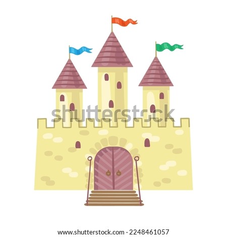Medieval toy fortress. Ancient castle. In cartoon style. Isolated on white background. Vector flat illustration Royalty-Free Stock Photo #2248461057