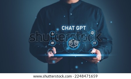 ChatGPT Chat with AI, Artificial Intelligence. man using technology smart robot AI, artificial intelligence by enter command prompt for generates something, Futuristic technology transformation. Royalty-Free Stock Photo #2248471659