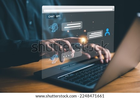 ChatGPT Chat with AI, Artificial Intelligence. man using technology smart robot AI, artificial intelligence by enter command prompt for generates something, Futuristic technology transformation. Royalty-Free Stock Photo #2248471661
