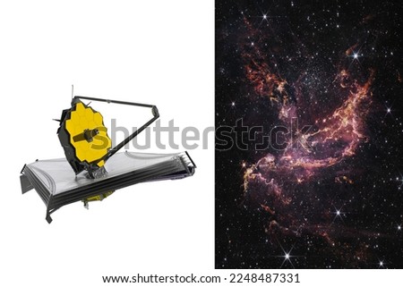James Webb Space Telescope looking at Star Formation in Cluster’s Dusty Ribbons. Astronomy science. This image elements furnished by NASA. Royalty-Free Stock Photo #2248487331
