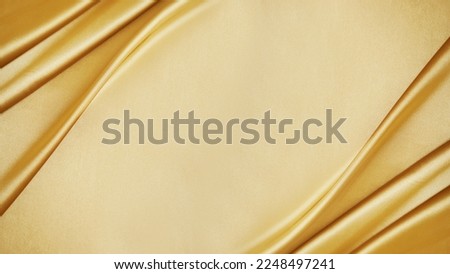 Yellow silk satin. Draped fabric. golden color. Luxury background. Space for design. Template. Flat lay, top view table.Web banner. Christmas,wedding,bridal,beauty, valentine, romance, award, reward. Royalty-Free Stock Photo #2248497241
