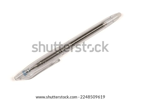 Silver pen isolated on white. Extrem close-up. High resolution photo. Full depth of field.