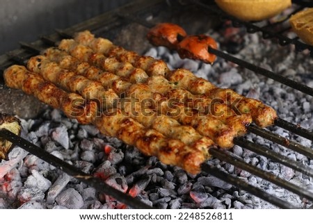 Skewered Shish Kebab Grills on Fire  Foods Stock Photos 2