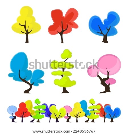 cute decorative colourful tree set vector with soft bright and vivid color