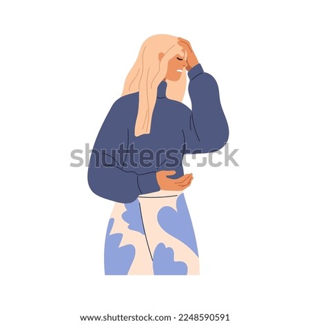 Upset disappointed person regretting. Desperate woman failed, in stress, feeling guilty. Frustration, annoyance, disappointment expression. Flat vector illustration isolated on white background Royalty-Free Stock Photo #2248590591