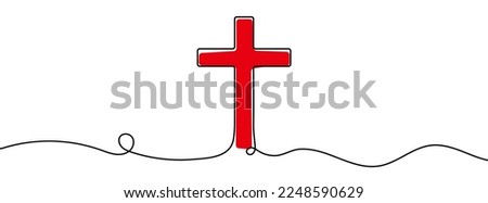 Continuous one single line drawing Cross. Christianity icon vector illustration concept