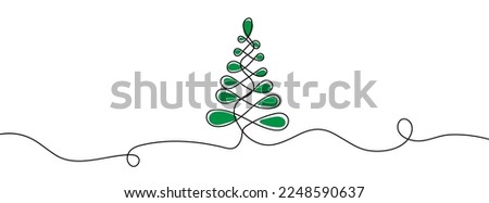 Green christmas pine fir tree. Continuous one line drawing. Vector illustration minimalistic design