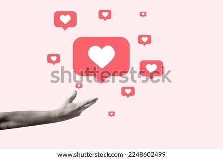 hand giving like notifications. people addicted to social media and online feedback.