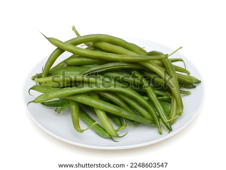 Boiled green beans food plate isolated on white Royalty-Free Stock Photo #2248603547
