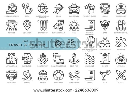 Set of conceptual icons. Vector icons in flat linear style for web sites, applications and other graphic resources. Set from the series - Travel and Tourism. Editable outline icon.	
