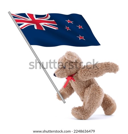 New Zealand flag being carried by a cute teddy bear