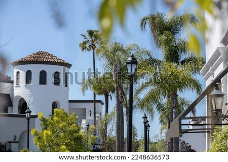 Palm framed view of downtown Costa Mesa, California, USA. Royalty-Free Stock Photo #2248636573