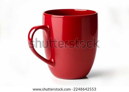 Close up huge red mug. Red cup for tea or soup isolated on white background with clipping path. Red coffee cup mockup. Royalty-Free Stock Photo #2248642553